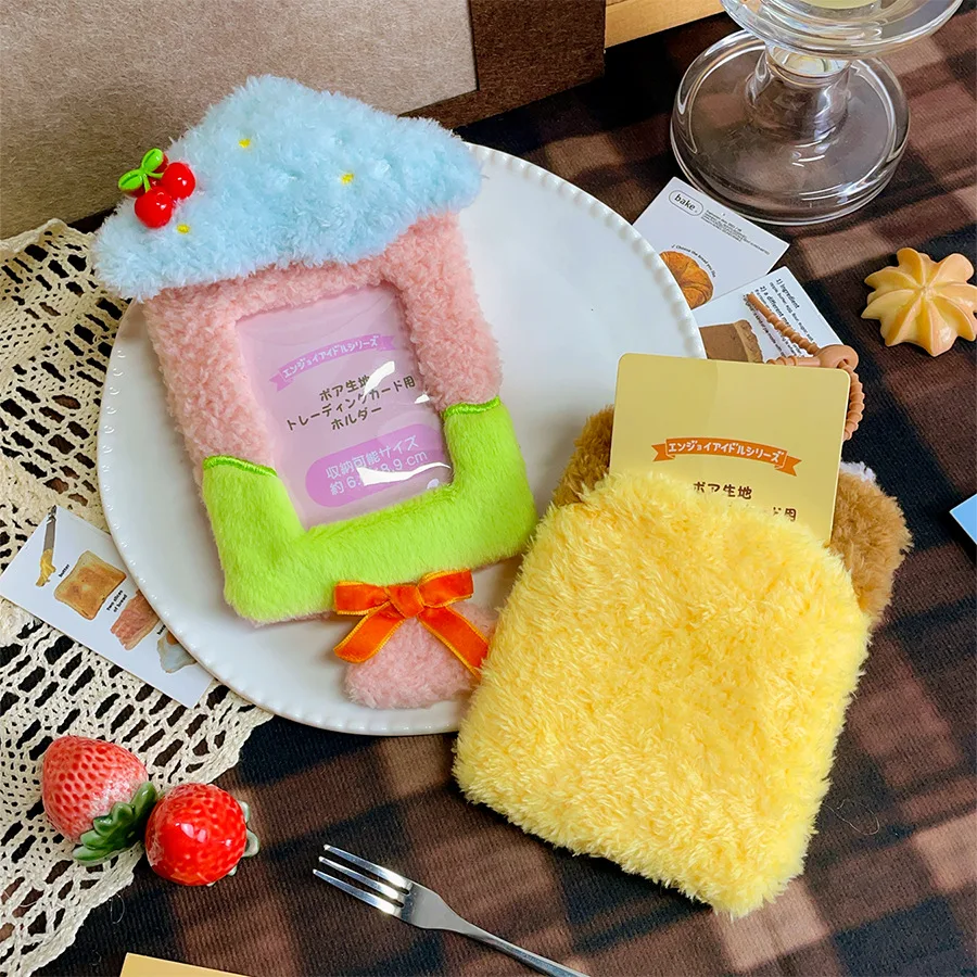 Cartoon Dessert Strawberry Cherry Cake Plush Card Holder, Idol Photo Display Pendant, Student Bus Campus ID Card Bag