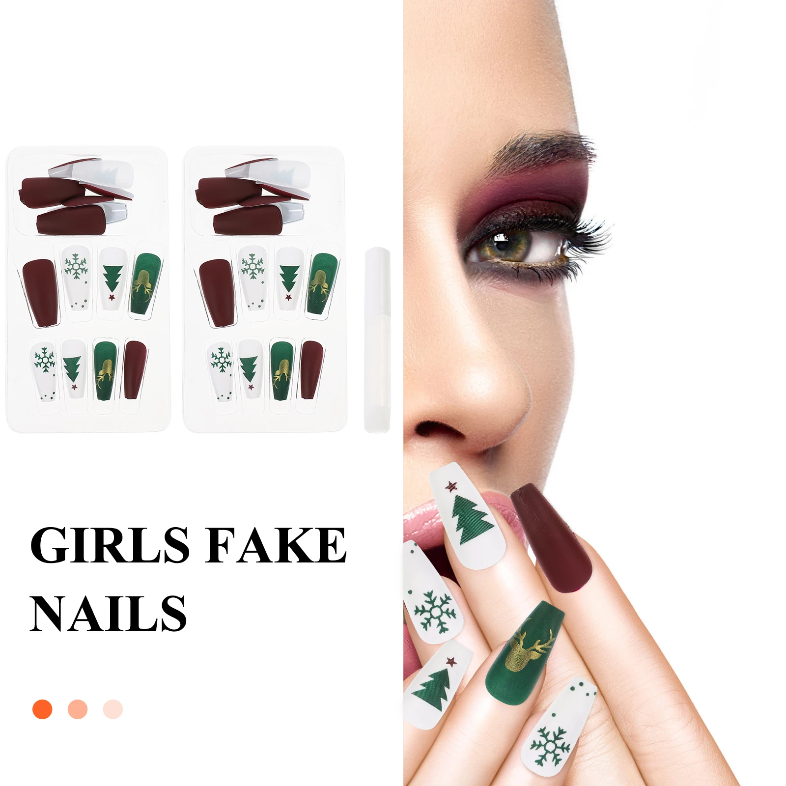 

48pcs Fake Nails Press On Christmas Full Cover Artificial Coffin False Nail With Glue Ultra Thin Stylish Nail