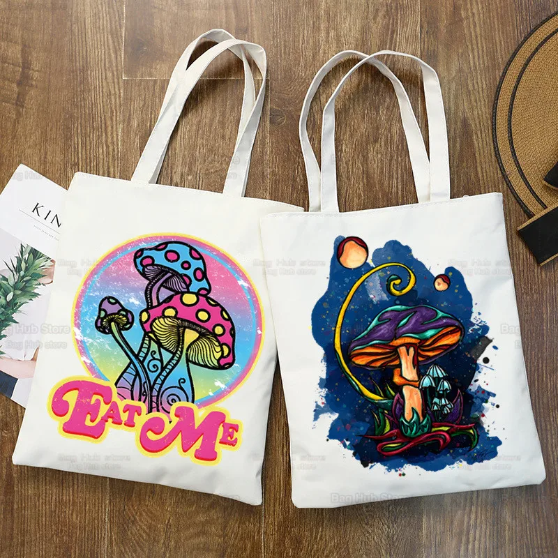 Mushroom Kawaii Ulzzang Shopping Bag Tote Bag Shoulder Bag Grunge Graphic Aesthetic Canvas Bags Capacity College Handbag