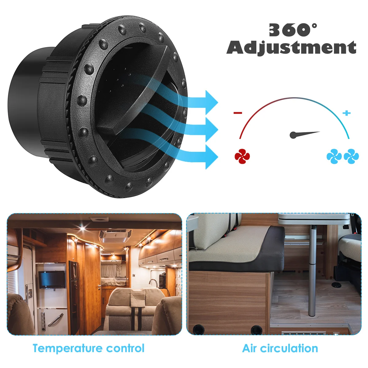 자동차 RV ATV A/C (검정색) 범용 환기구 공기 배출구, 회전 내부 원형 천장, 60mm