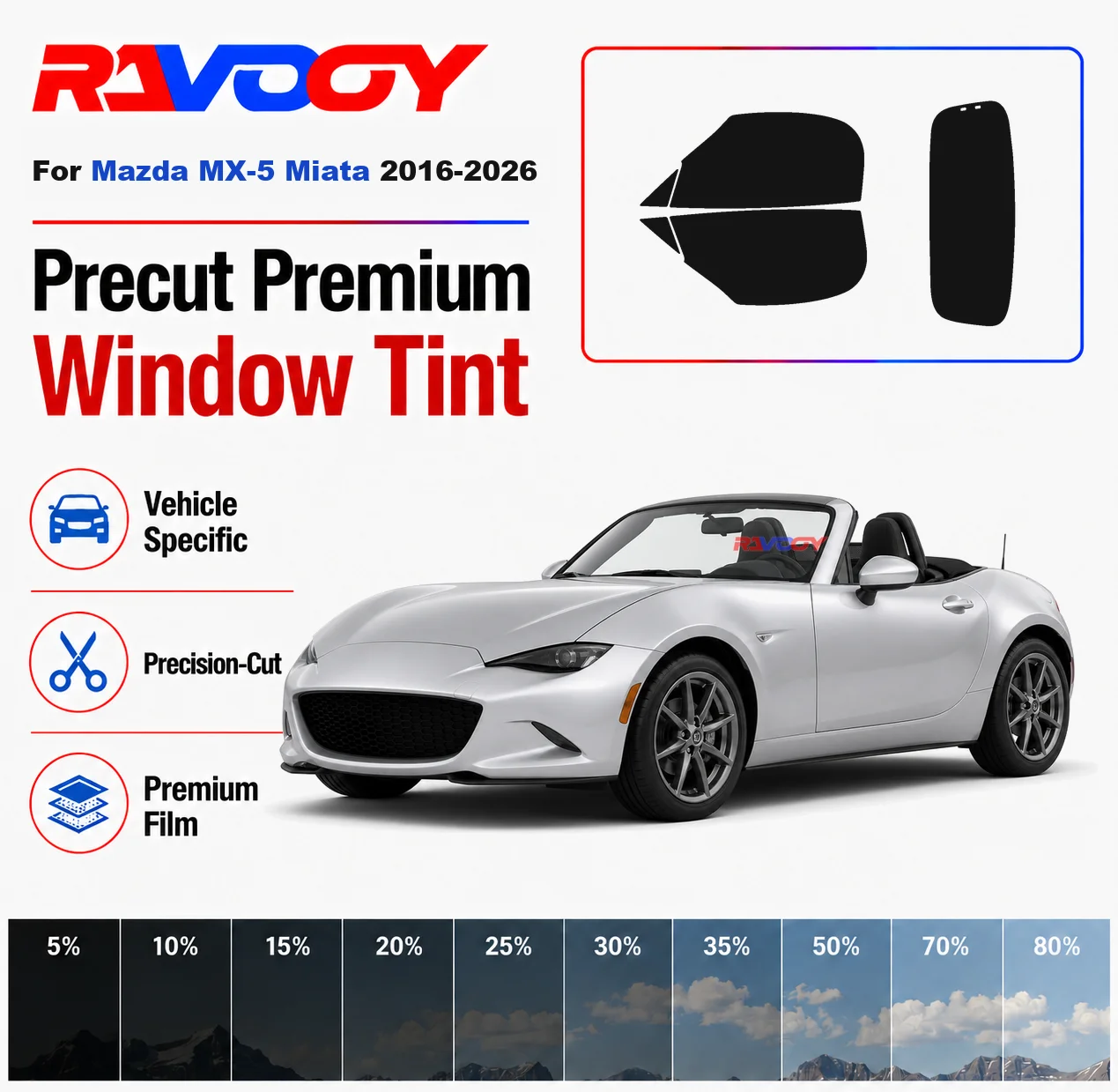 Premium Precut Window Tint Kit Front Rear Windows Rear Windshield For Mazda MX-5 Miata 2016-2026 Complete Set Nano Ceramic Film