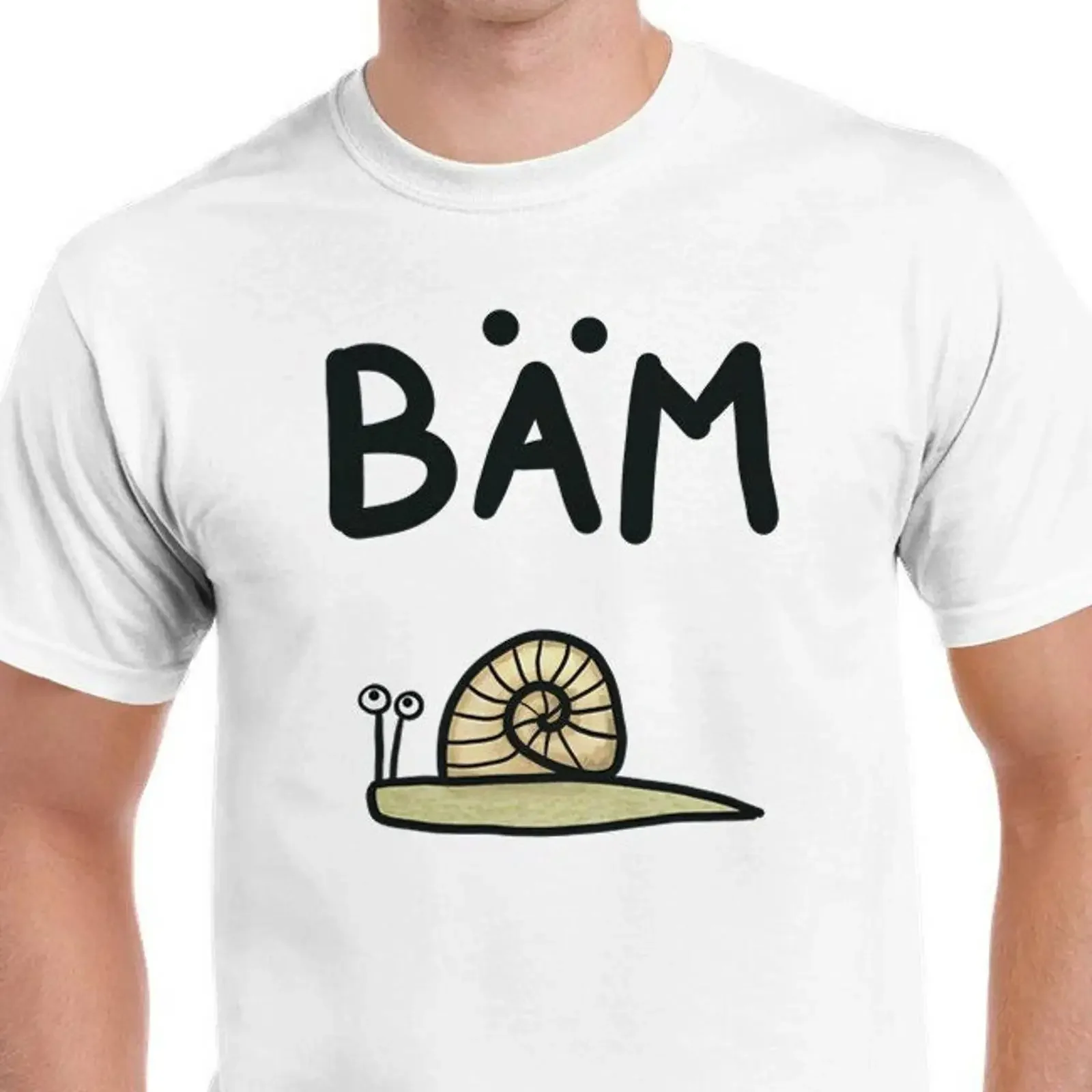 BÄM Funny Snail Print T Shirt 100 Cotton Round Neck  German Humor Casual  vintage Washed Versatile Breathable fashion homme