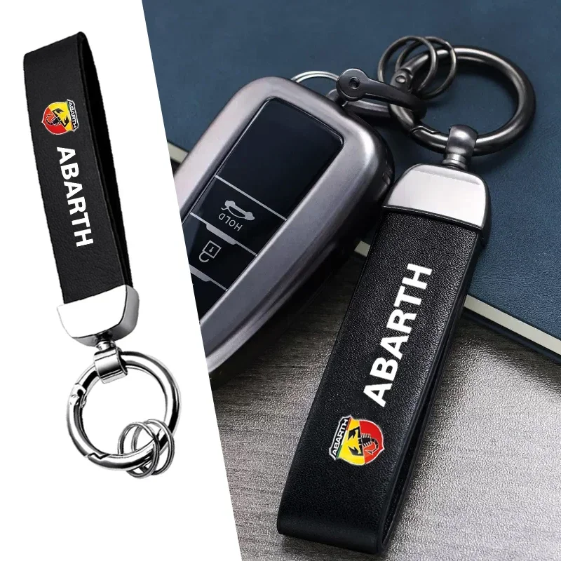 Leather Car Keychain Key Chain Ring Key Holder Accessories For Abarth Freemont Strada 500x Grande Punto Ducato Stilo Palio