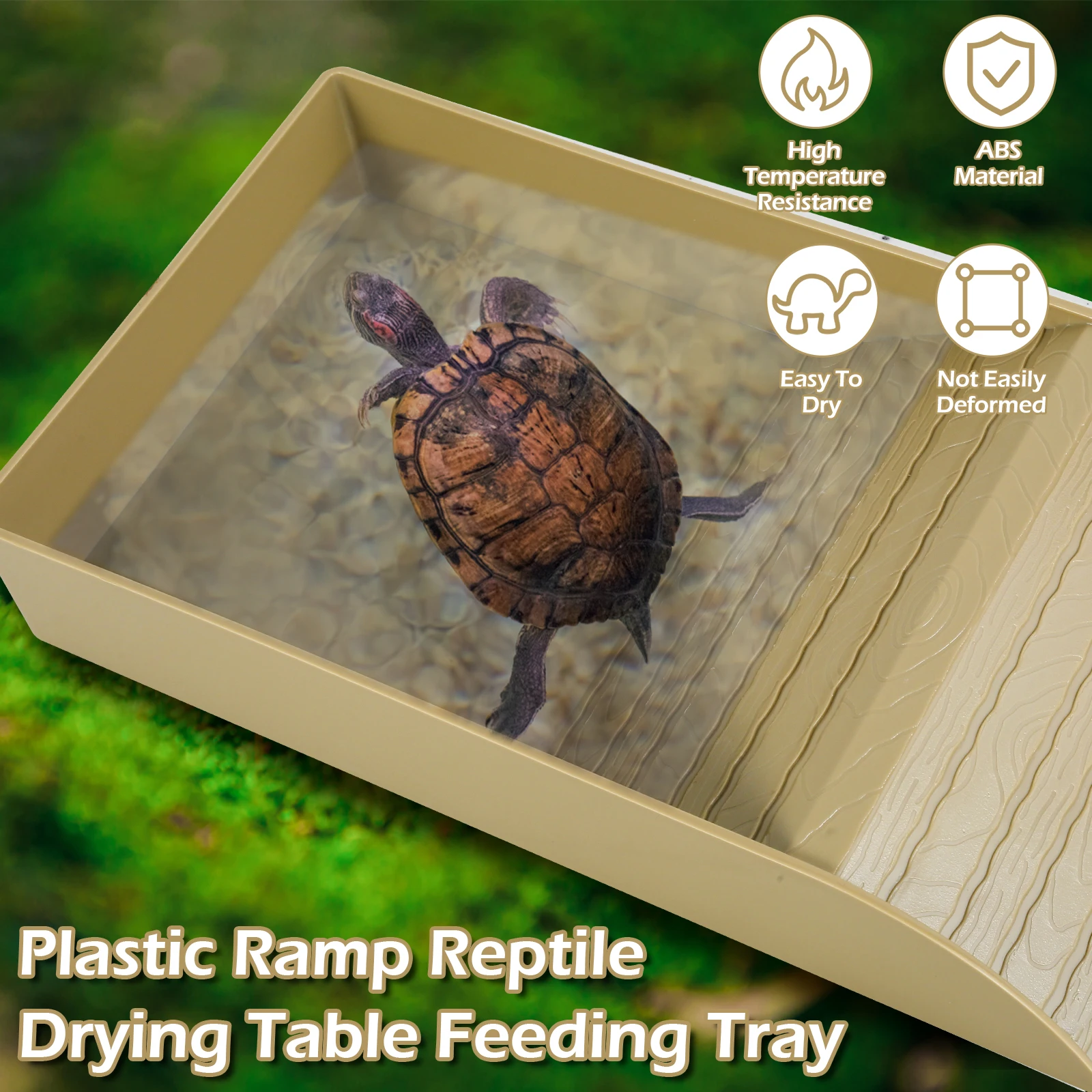 Plataforma de rampa antideslizante de tortuga, plato de comida para reptiles, cuencos de agua para comida, hábitat de piscina, bañera reutilizable, decoración de tanque de acuario