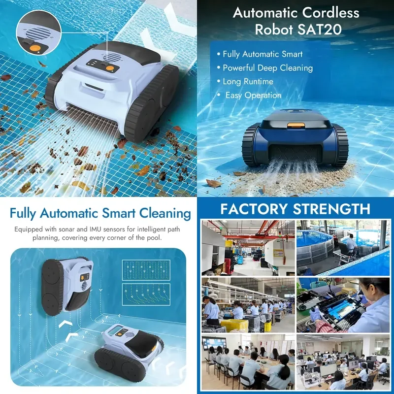 STROVAN Cordless Swimming Pool Robot Automatic Climbing Wall Robotic Smart Underwater Pool Cleaner Eco-Friendly Strong