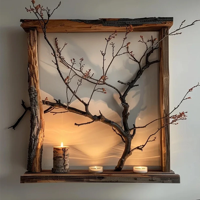 Wabi Sansan all solid wood picture frame tree branches hanging painting Chinese ancient style villa courtyard decoration log