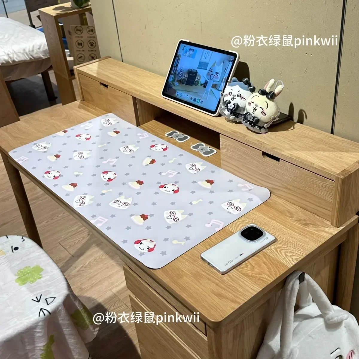 Leather Desk Pad Protector RRilakkuma Japanese Anime Polka Dot Mouse Pad Office Desk Mat Waterproof Non-Slip PU Desk Blotter Pad