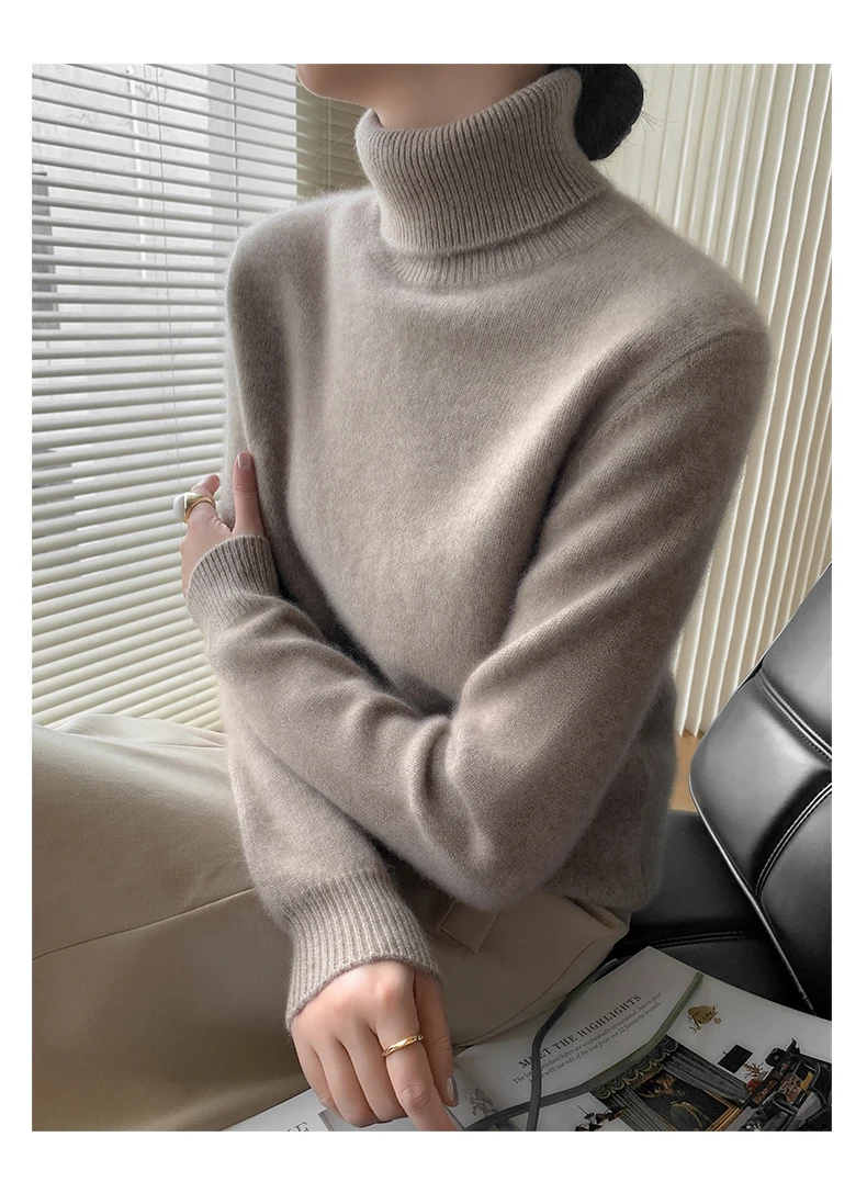 Fall/Winter 2024 New cashmere sweater women\'s double thick turtleneck pullover sweater long sleeve solid color bottoming sweater