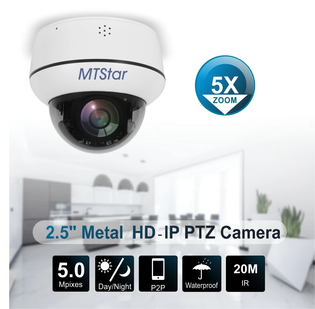 MTStar 2022 New With PoE 5MP Network Security Dome IP PTZ Camera CCTV Vandal-proof NIGHT VISION IR 20m Zoom 5X Outdoor