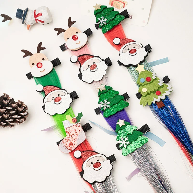 

New 1Pcs Christmas Wig Hair Clips for Women Colored Hair Extensions Accessories Hairpin Girls Christmas Party Present