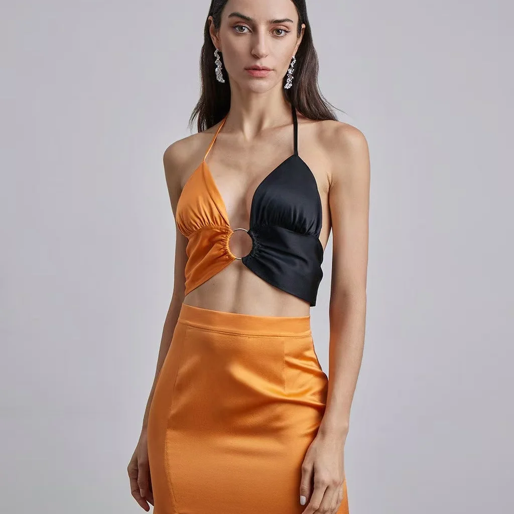 

Silk Tassel Trim Color Blo Wrap Bustier ort Original Design Slim Fit Pure Color Spring Faion Ladies' Premium Bustier