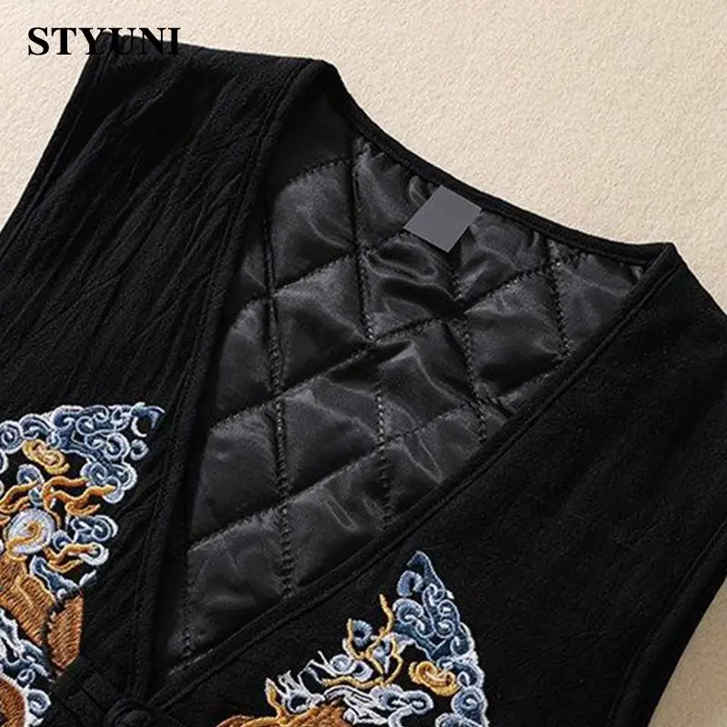 Black Embroidery Vintage Lace Sleeveless Loose Thick Single Breasted Women\'s Jacket Vest Korean Fashion Jackets Coat For Women
