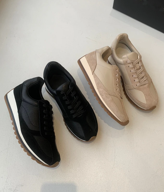 Withered Retro Color Matching Ladies Training Genuine Leather Sneakers Comfortable Breathable Casual Vulcanized Shoes Women