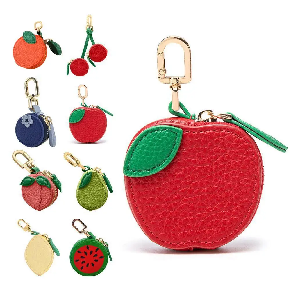 Mini Cherry Fruit Shape Coin Purse Portable Strawberry Blueberry Peach Lemon Cute PU Leather Pouch Wallet Pendant Key Chain Gift view 6