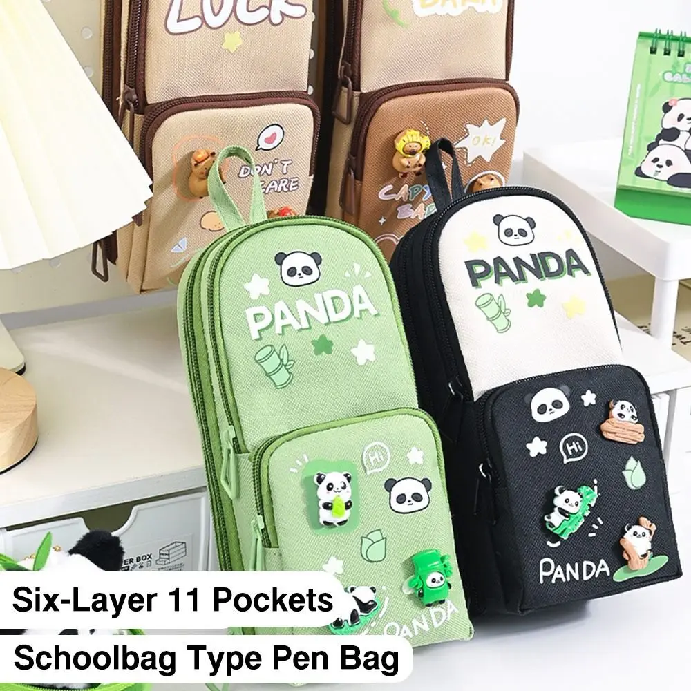 

Multifunctional Six-Layer 11 Pockets Pen Bag Capybara Panda Pencil Case Schoolbag Type Waterproof Pen Box Boys/Girls