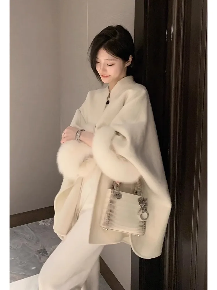 MiiiiX Korean Fashion Elegant Cloak Woolen Coat Loose O-neck Single Breasted Trench Casual Outerwear New Autumn Women's Clothes