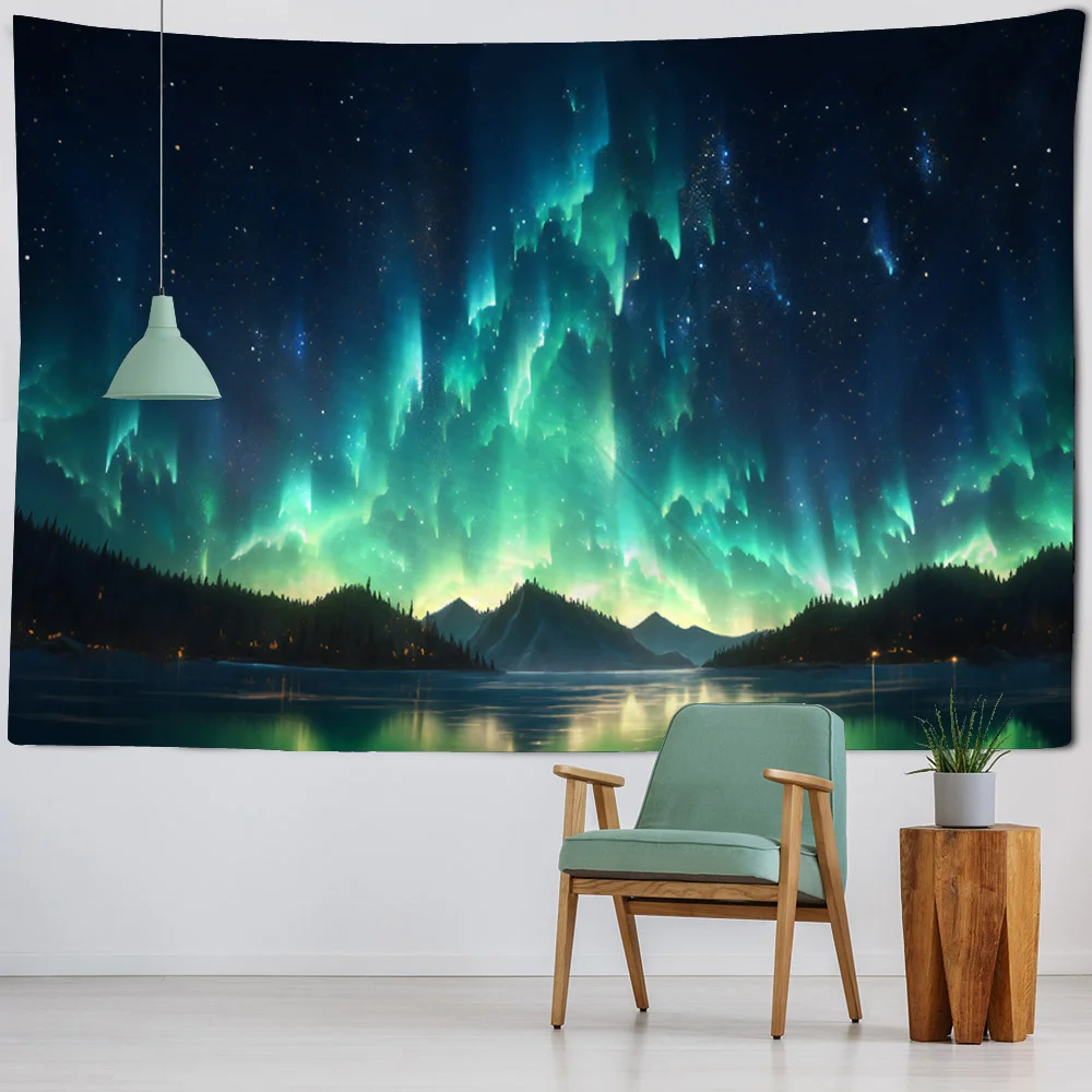 Aurora landscape tapestry forest night wall hanging Bohemian dormitory bedroom living room wall decoration home background cloth