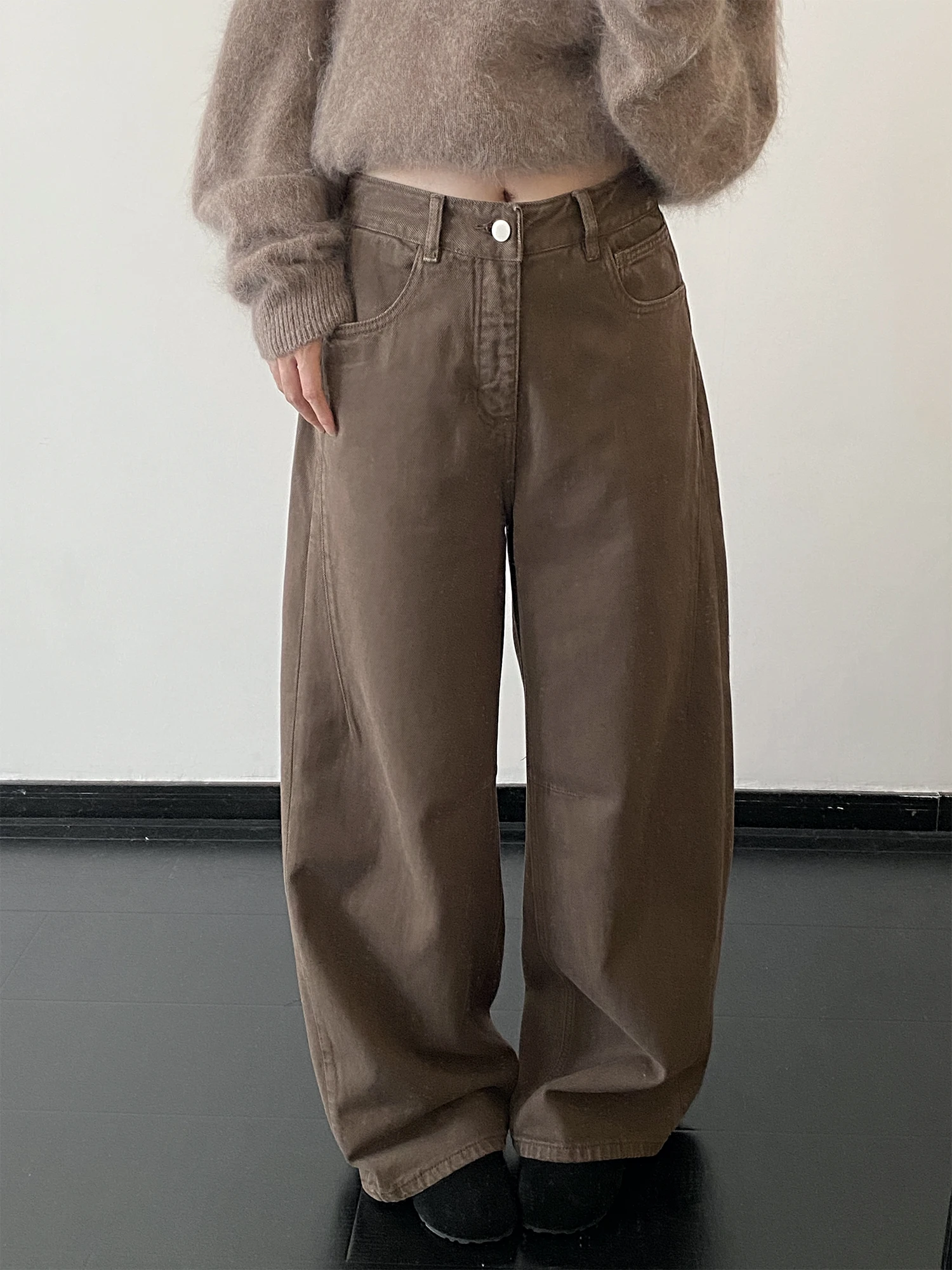 

Винтажные женские джинсы-клеш цвета каштана, утягивающие, тонкие, неэластичные, с широкими штанинами, повседневные, зимние, новинка