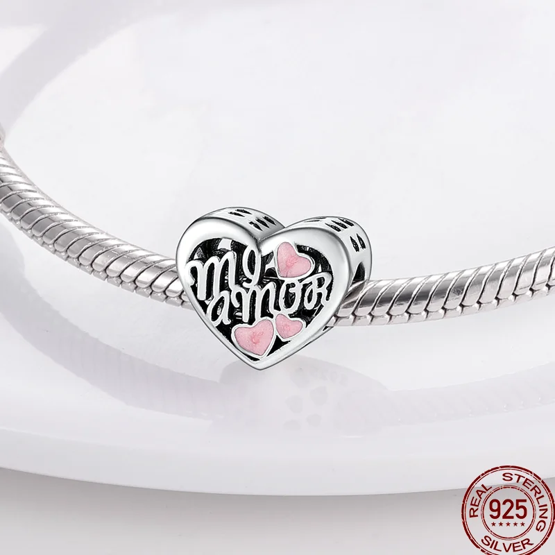 925 Sterling Silver Pure Pink Love Puppy Pet Pink Perfume Pendant Beads Suitable For Pandora 925 Original Bracelet Diy Jewelry