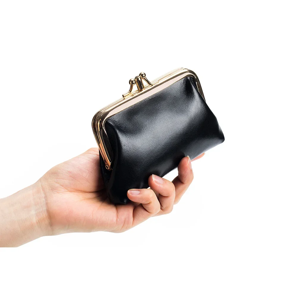 URBAN MASTER Double Layer Coin Purse for Women Mini Oil Wax Skin Storage Bags Genuine Cow Leather Fashion Mouth Gold Bag 2075