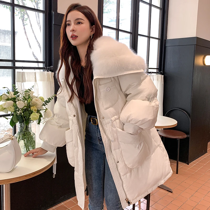 New 90% White Goose Down Jackets Thick With Big Real Natural Fox Fur Collar Puffer Jacket Winter Warm Coats