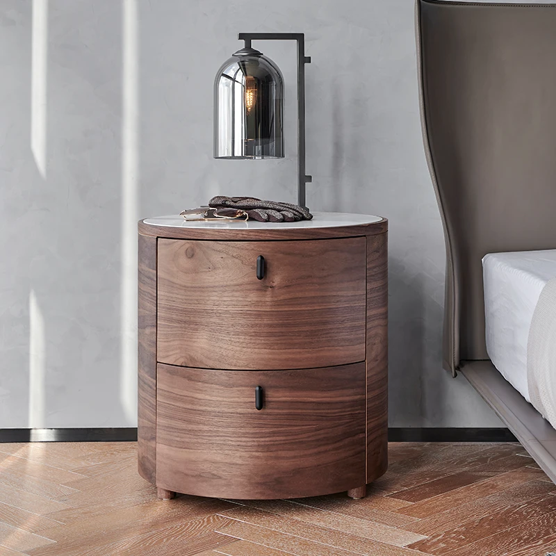 

Minimalist rock bedside table with high sense, simple and luxurious round bedside storage.