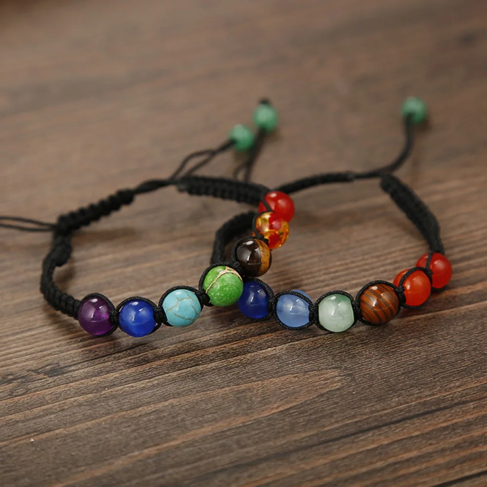 

8mm Seven Chakras Stone Beads Braided Bracelet Women Men Woven Energy Buddha Friendship Bracelets Jewelry