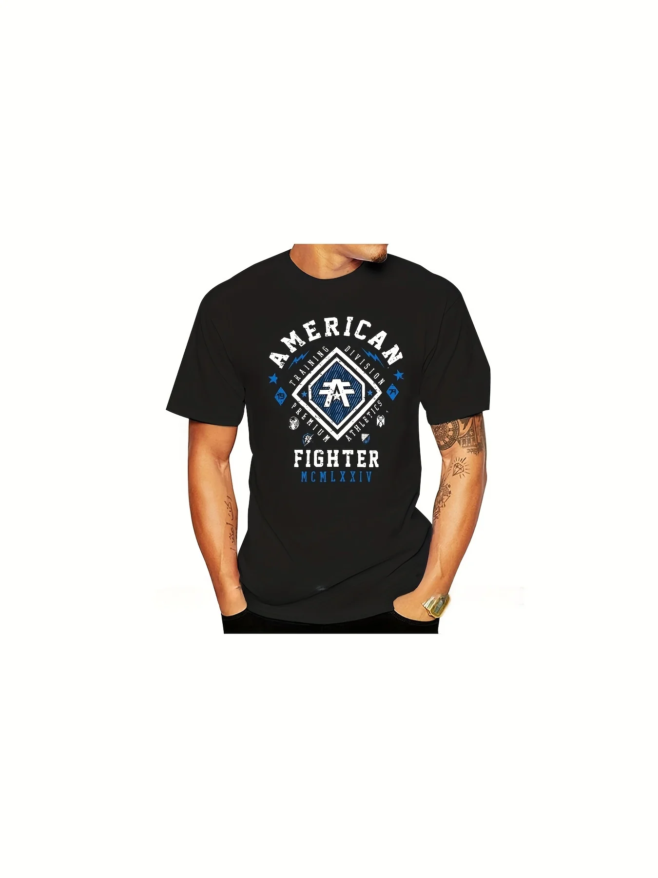 

Cotton Bottled T-Shirt Casual Top Fashion Clothing 013766 American Fighter T-Shirt 13 Men's Crew Neck Short Sleeve T-Shirt 180g