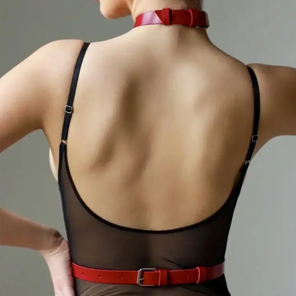 موضة الأحمر الإناث الصدر الرباط حزام الجلود تسخير أحزمة الشبقية الباستيل القوطي عبودية الشرير الحمالات الأشرطة النساء