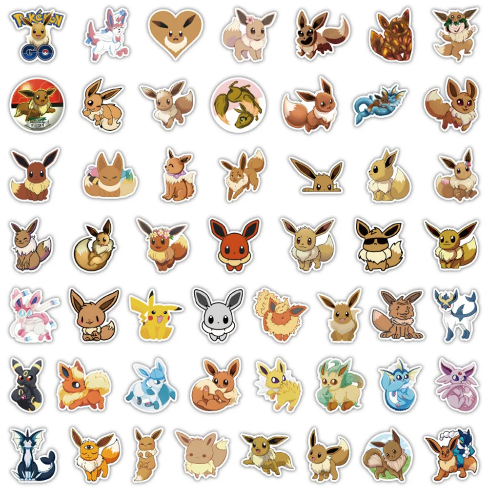 Autocollants Pokémon Eevee pour enfants, dessin animé classique, décalcomanies, jouets de bricolage, bagages, papeterie, ordinateur portable, étanche, Kawaii, 10 pièces, 30 pièces, 50 pièces