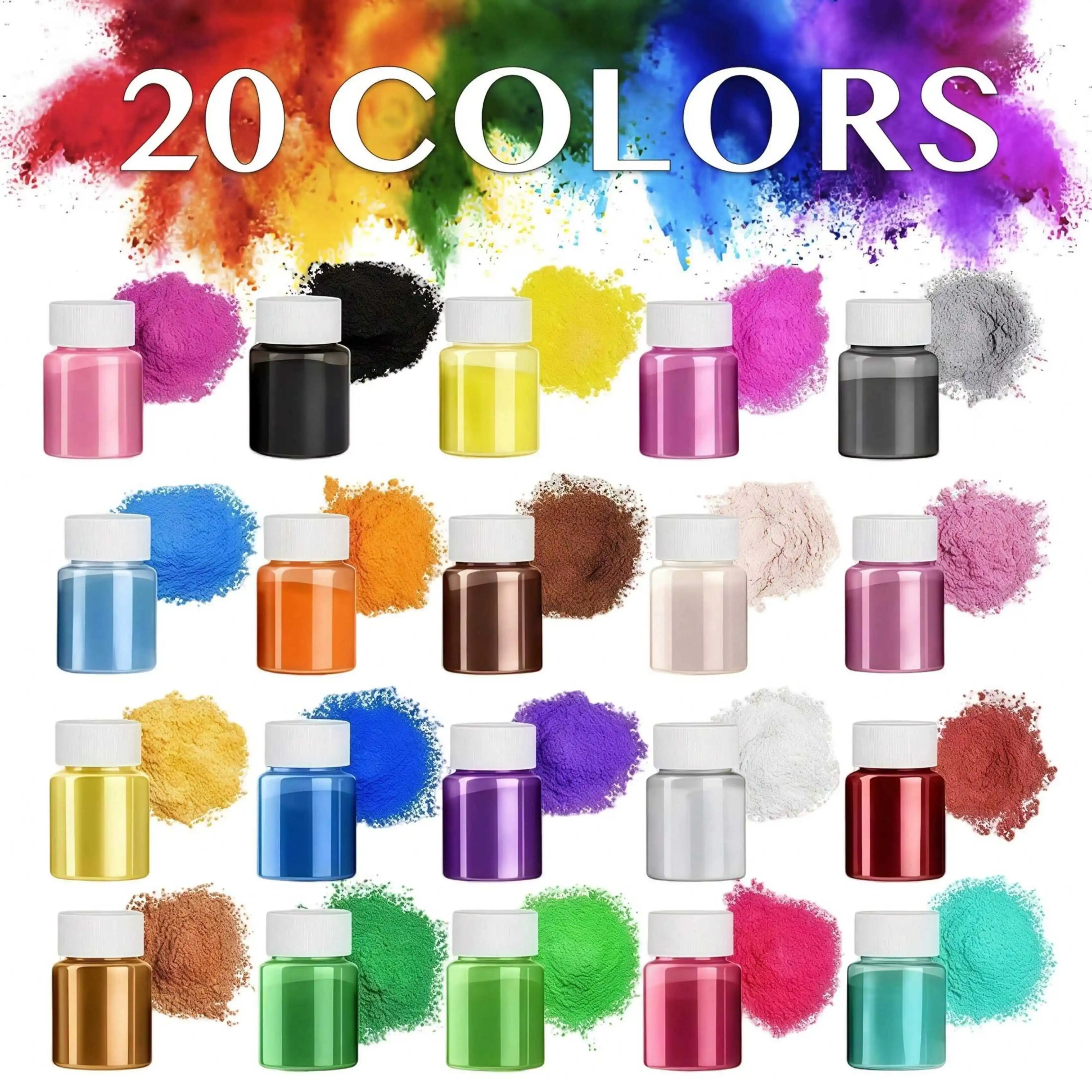 20 Colors, 20ml Pack, Epoxy Resin, Magnesium Powder, Metallic Luster Color Pigments, Epoxy Resin Art Set - Suitable for Soap Making, Candle Making, Dyeing, and Candle Jar Colorants