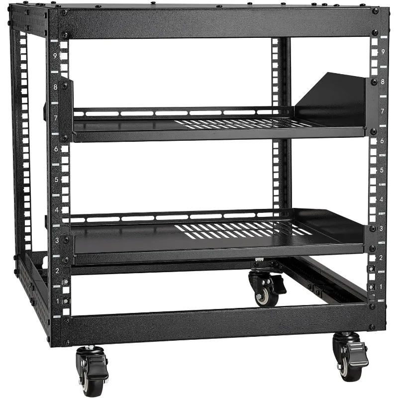 9U Open Frame Server Rack, 23''-40'' Adjustable Depth, Free Standing or Wall Mount Network Server Rack, 4 Post AV Rack with