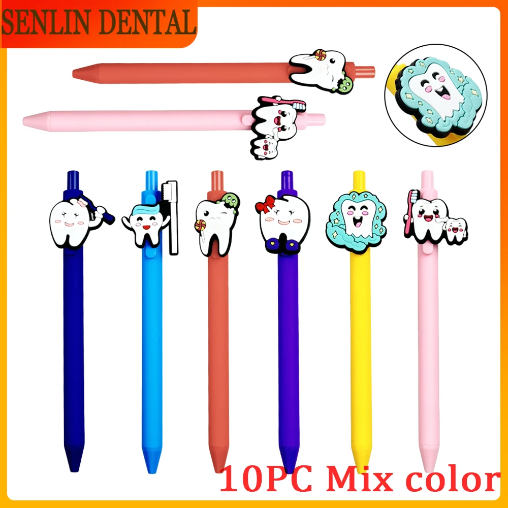 

Набор из 10 разноцветных ручек-зубиков с выдвижным гелевым стержнем, забавные ручки-шариковые с изображением зубов, детские канцелярские принадлежности