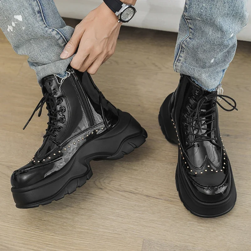 

Fashion Platform Boots for Men Cool High Top Mens Boot Designer Shoes Mens Motorcycle Boots British Style High-end Leather Boots