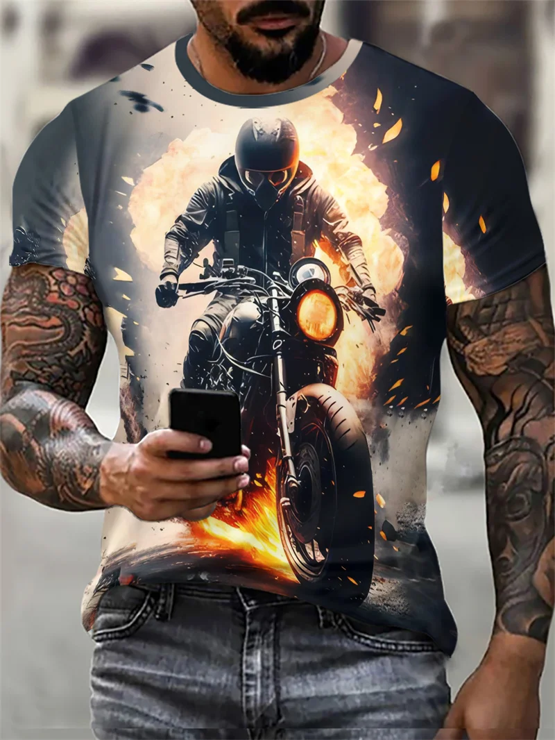 Motorcycle Graphic Men's Street Outdoor T-Shirts Short Sleeve 3D Printed Hip Hop T Shirt 6XL Plus Size Loose Casual Tops