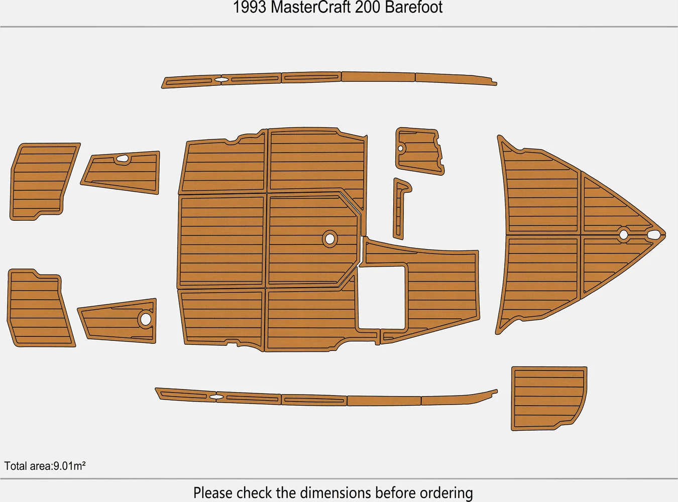 Non-Slip EVA Faux Teak Marine Mat Self-Adhesive 6mm Yacht Cockpit Pad for1993 MasterCraft Barefoot 200 Boat Decking Easy Install