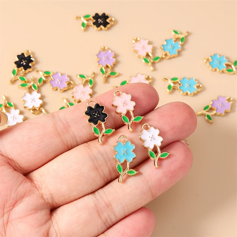 10 Stück niedliche, bunte Emaille-Blumenanhänger zum Basteln von Halsketten, Ohrringen, Armbändern, DIY-Bastelarbeiten und Schmuckaccessoires – Detail 7