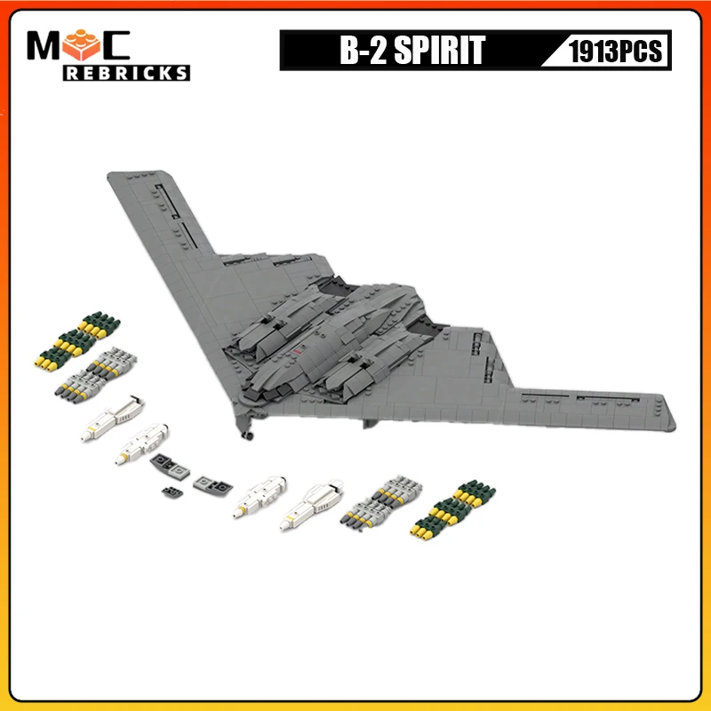 MOC-166363 Air Force Aircraft B-2 Stealth Strategic Bomber Military Fighter Building Blocks Airplane Weapons Model Kid Brick Toy