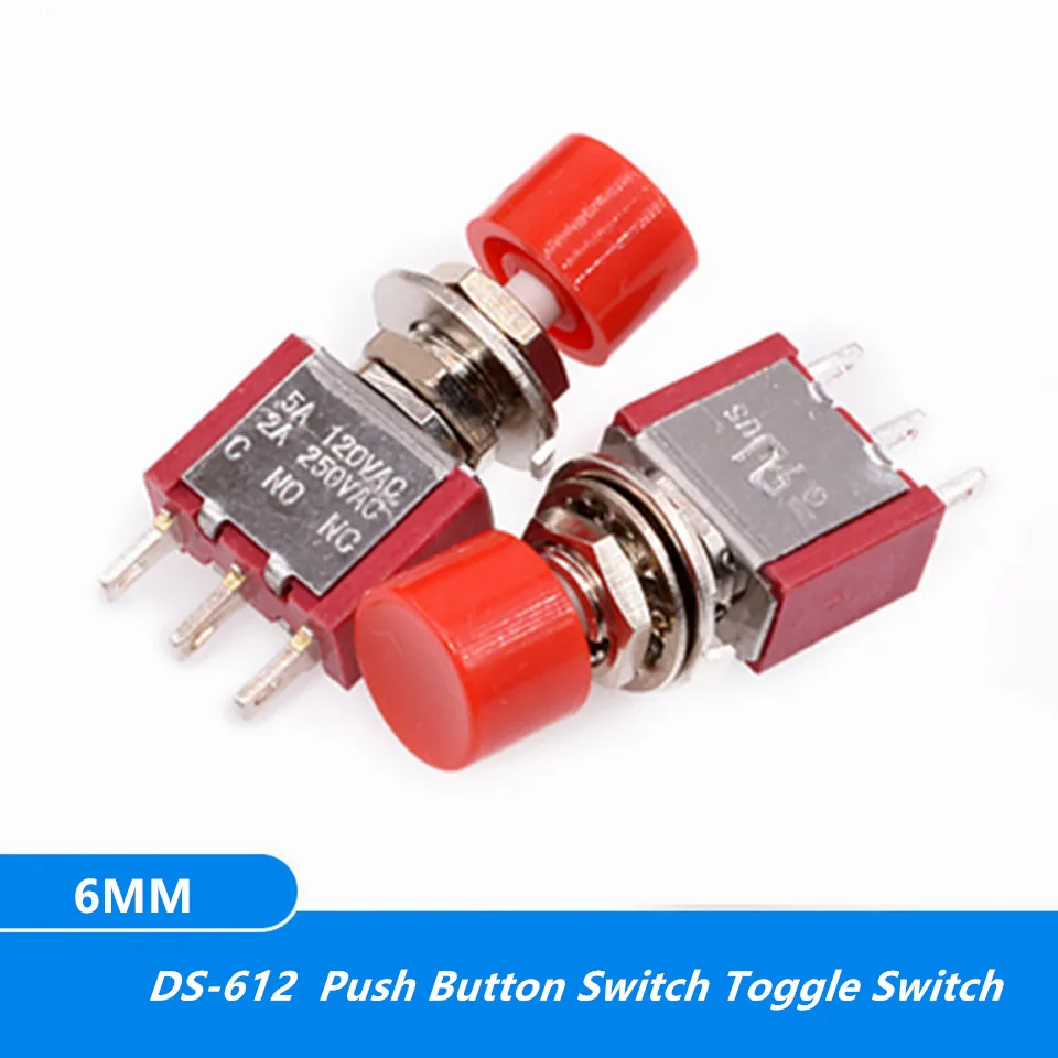 5pcs 3Pin C-NO-NC 6mm Mini Momentary Automatic Return Push Button Switch 2A 250VAC/5A 120VAC Toggle Switches DS-612