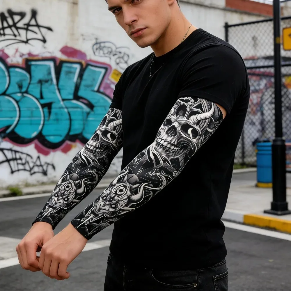 2Pcs Ice Silk Tattoo Arm Sleeves Seamless Breathable Sun UV Protection Outdoor Sports Arm Covers Men Women