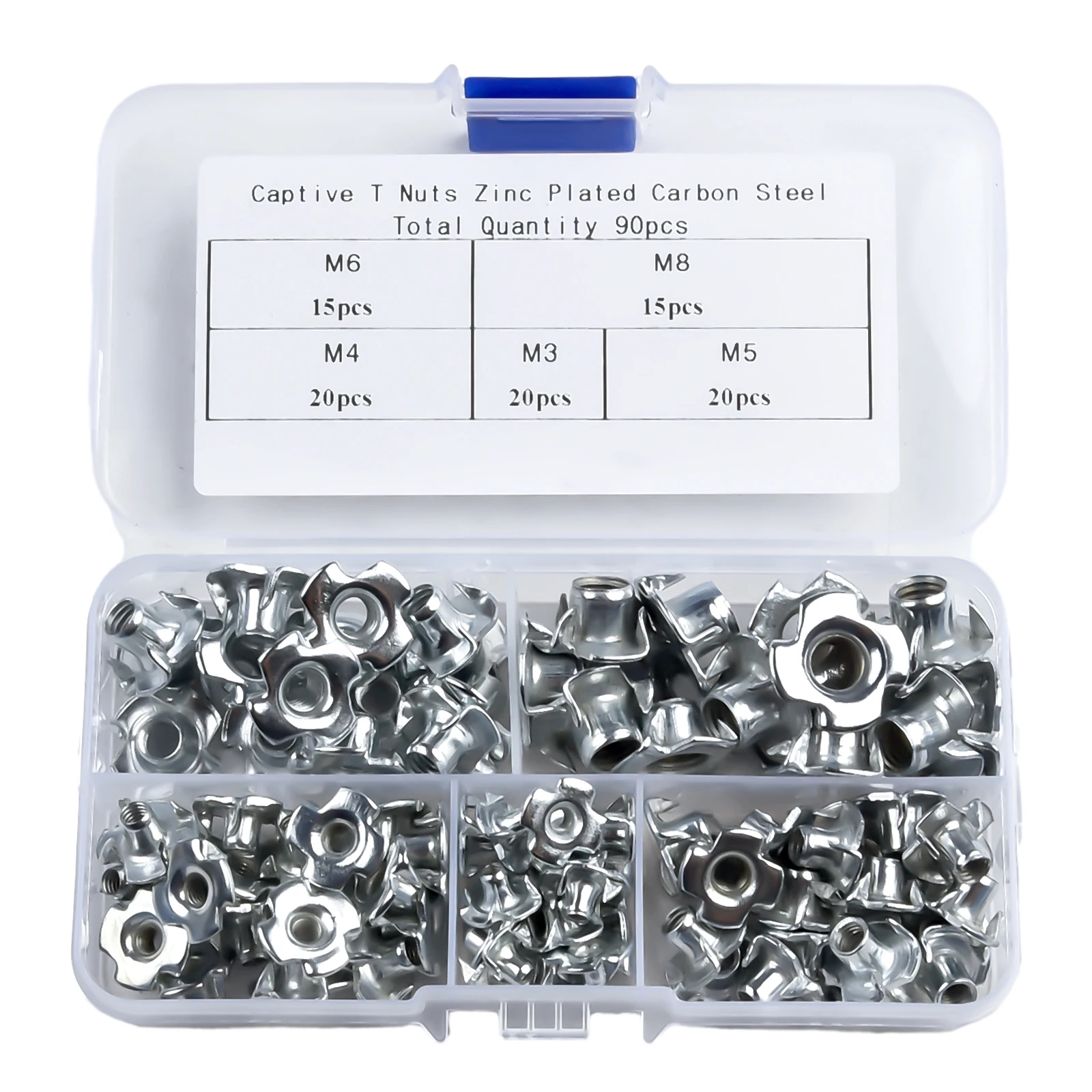 90PCS Galvanized Four Claws Nuts For Wood Furniture Blind Insert Nuts Jaw Nuts Wood Panel Inlay Nut Furniture Repair Accessories