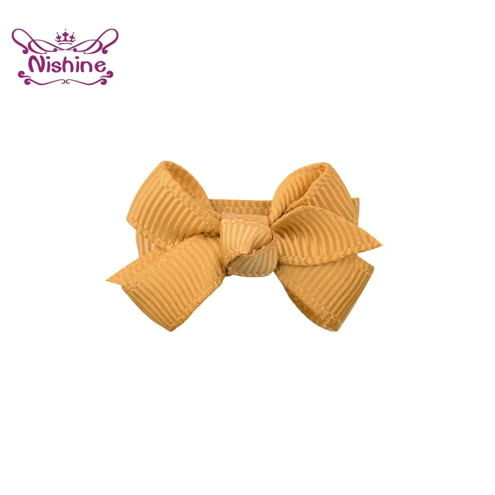 Nishine 10pcs/lot Lovely Handmade Grosgrain Ribbon Bowknot Infant Hair Clips Solid Color Baby Bangs Hairpins Photography Props