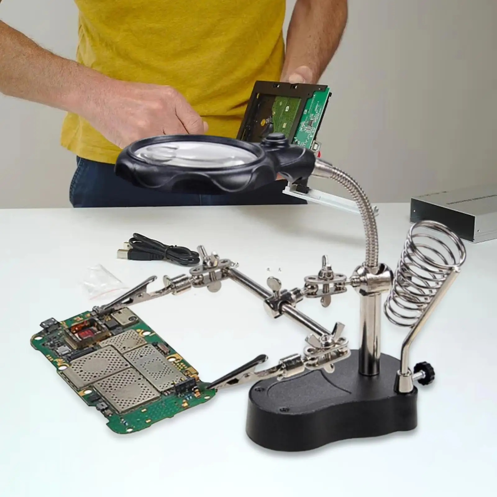 Magnifying Glass Soldering Station with LED Light Soldering Repair Tool Welding Magnifying Glass for Soldering Jewelry Pieces