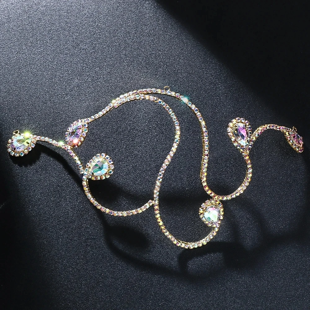 Elegant Belly Dance Headband Tiaras Water Drop Hair Accessories Fashion Women Colorful Rhinestone Headpiece Ballroom Jewelry