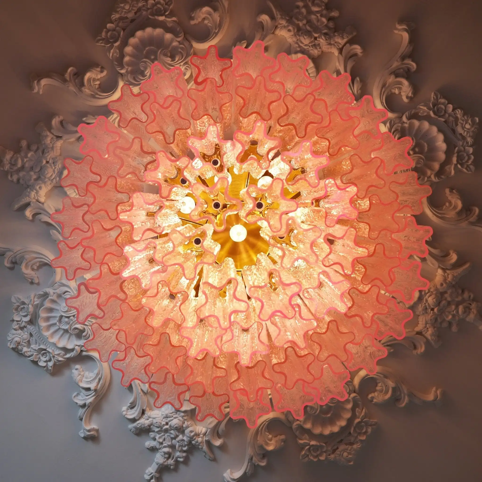 Pink Sun Murano Collection Glass Art Dimmable LED Chandelier Lighting Hanging Lamps Lustre Para Sala Estar For Living Room