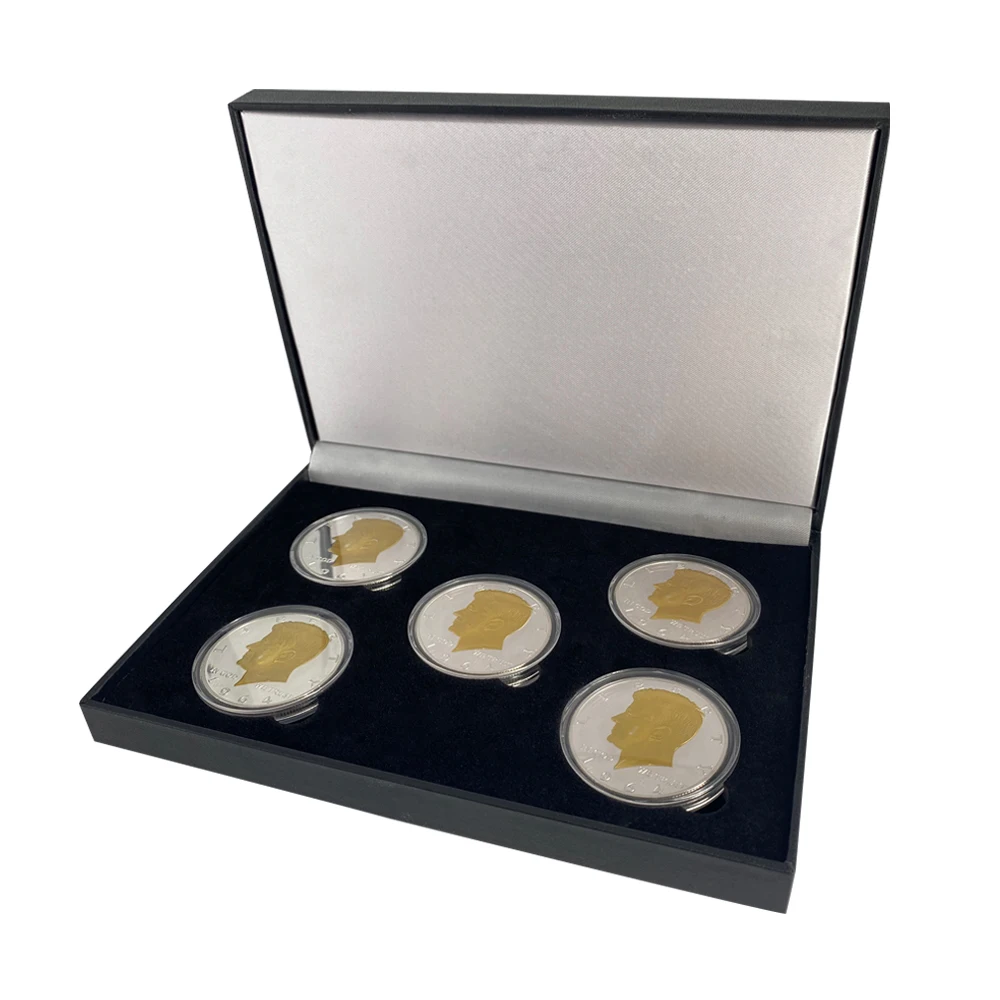 

5pcs United States 1964 Gold Silver Coin 35th Presidents John Fitzgerald Kennedy Commemorative W/ Luxury Box