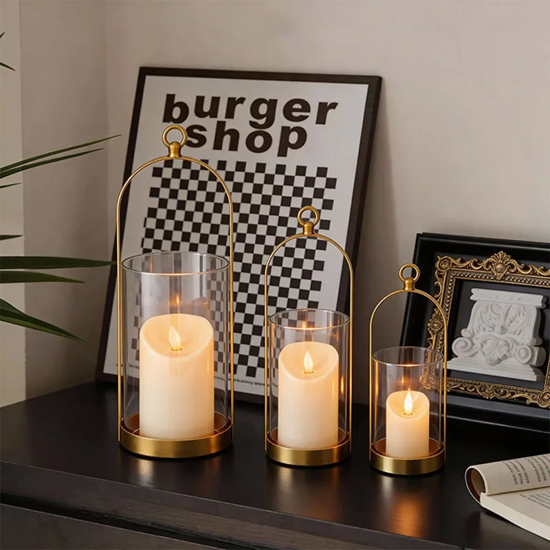 European Style Metal Glass Candle Stand, Wedding, Holiday, Living Room Dining Table, Romantic Candlelight Dinner Decoration