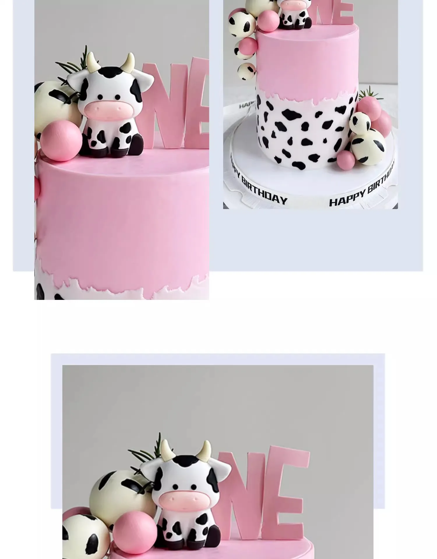 Niedlicher Tier-Kuh-Kuchenaufsatz für Kinder zum 1. Geburtstag, Kuchendekoration, rosa Kuh-Farbkugeln, für Jungen und Mädchen, Babyparty-Party-Dekorationen – Detail 2