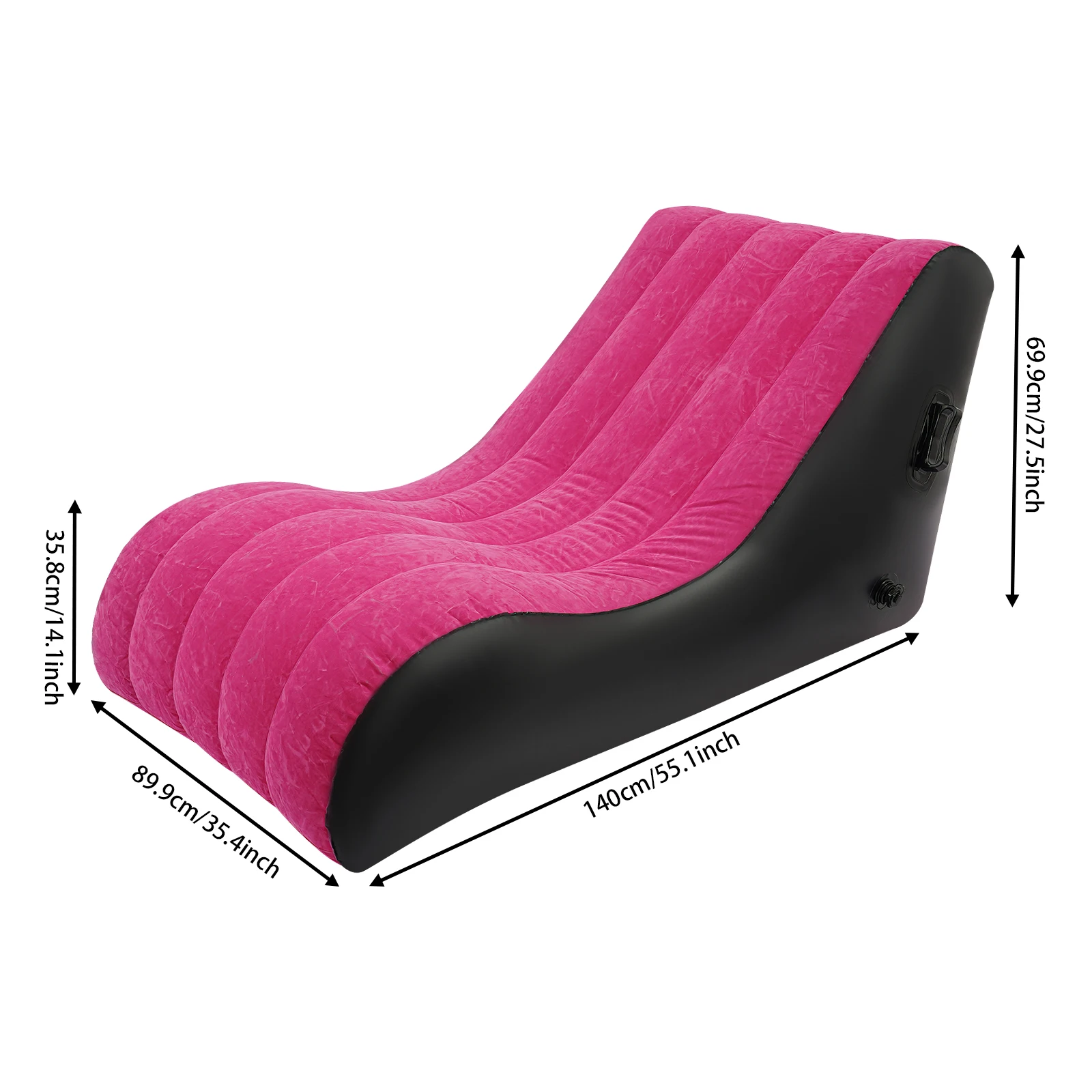 Sofá cama en forma de S rosa-rojo + negro de 35,4x55,1x27,5 pulgadas, sofá cama inflable, sofá plegable para sala de estar, dormitorio, balcón