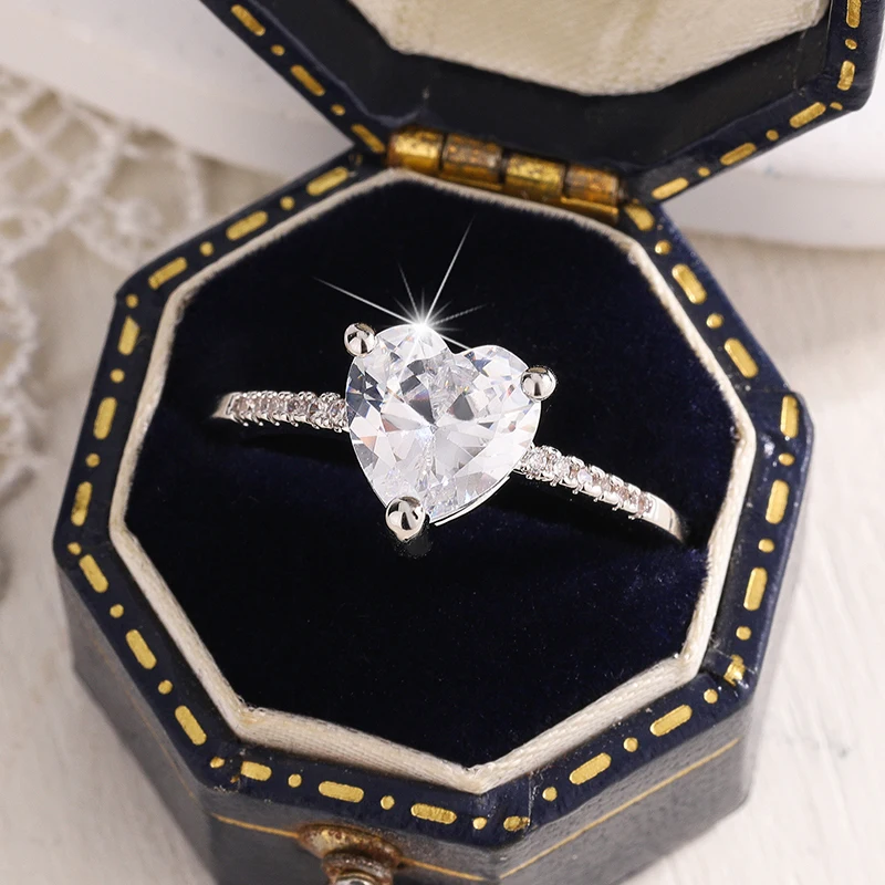 جديد 925 فضة القلب الدائري البريق الزركون جودة عالية للنساء الزفاف غرامة مجوهرات اكسسوارات هدية حفلة